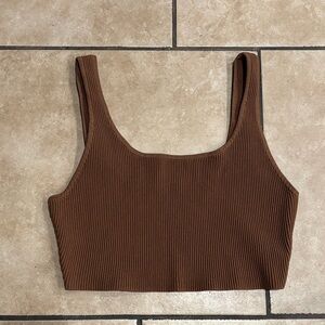 Aritzia Babaton Coffee Brown Sculpt Knit Rounded Scoop Tank Top
